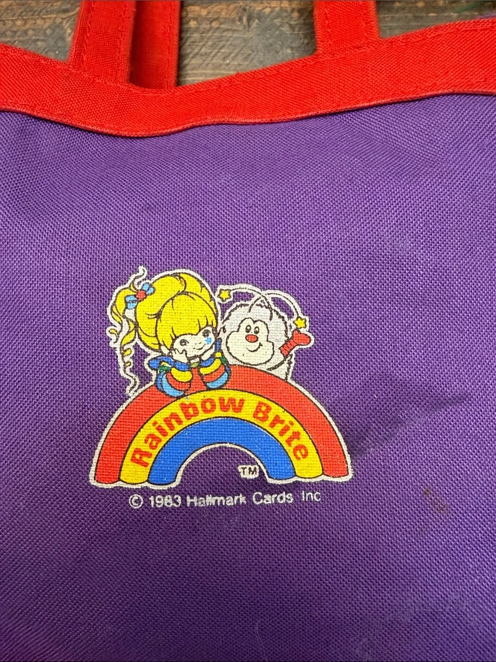 VINTAGE RARE VARIANT 1983 Rainbow Brite Purple Mini Tote Bag Clear PocketHallmak